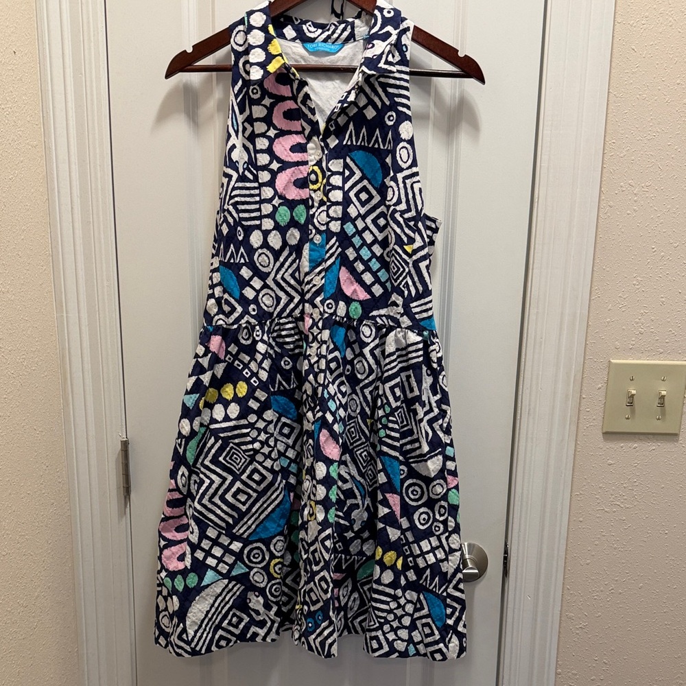 Geometric Patterned Dress - Blue, Pink, White